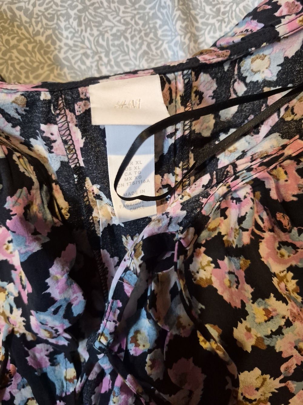H&M Black Floral Tie-Front Dress Top